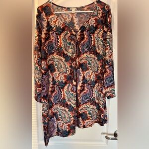 Cato Keyhole Paisley Top Blouse Handkerchief Tie Tunic Size XL Like New